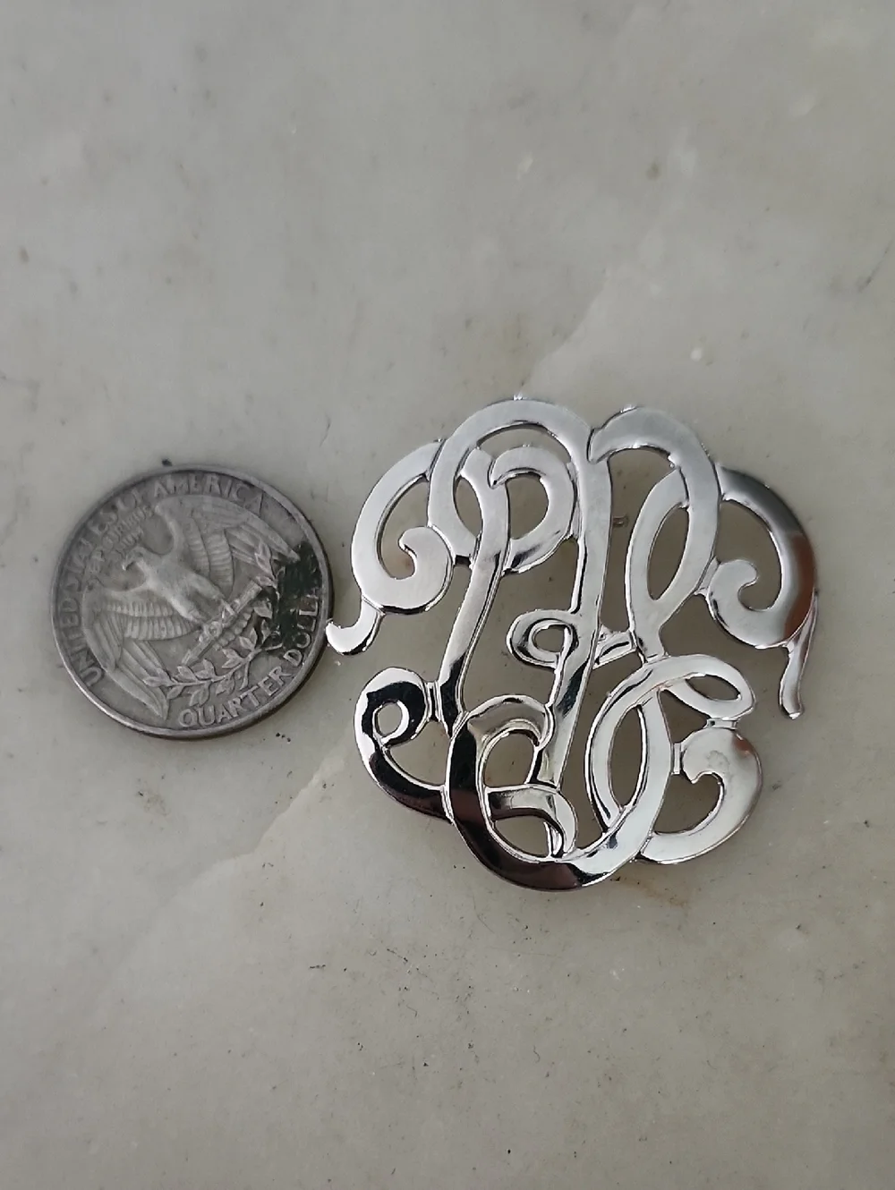 Monogram Script Silver-Tone Brooch - Picture 7 of 7